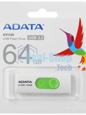 Флешка USB ADATA UV320 (AUV320-64G-RWHGN), 64Gb, USB 3.2 Gen1, R/W 100/30, белый/зеленый