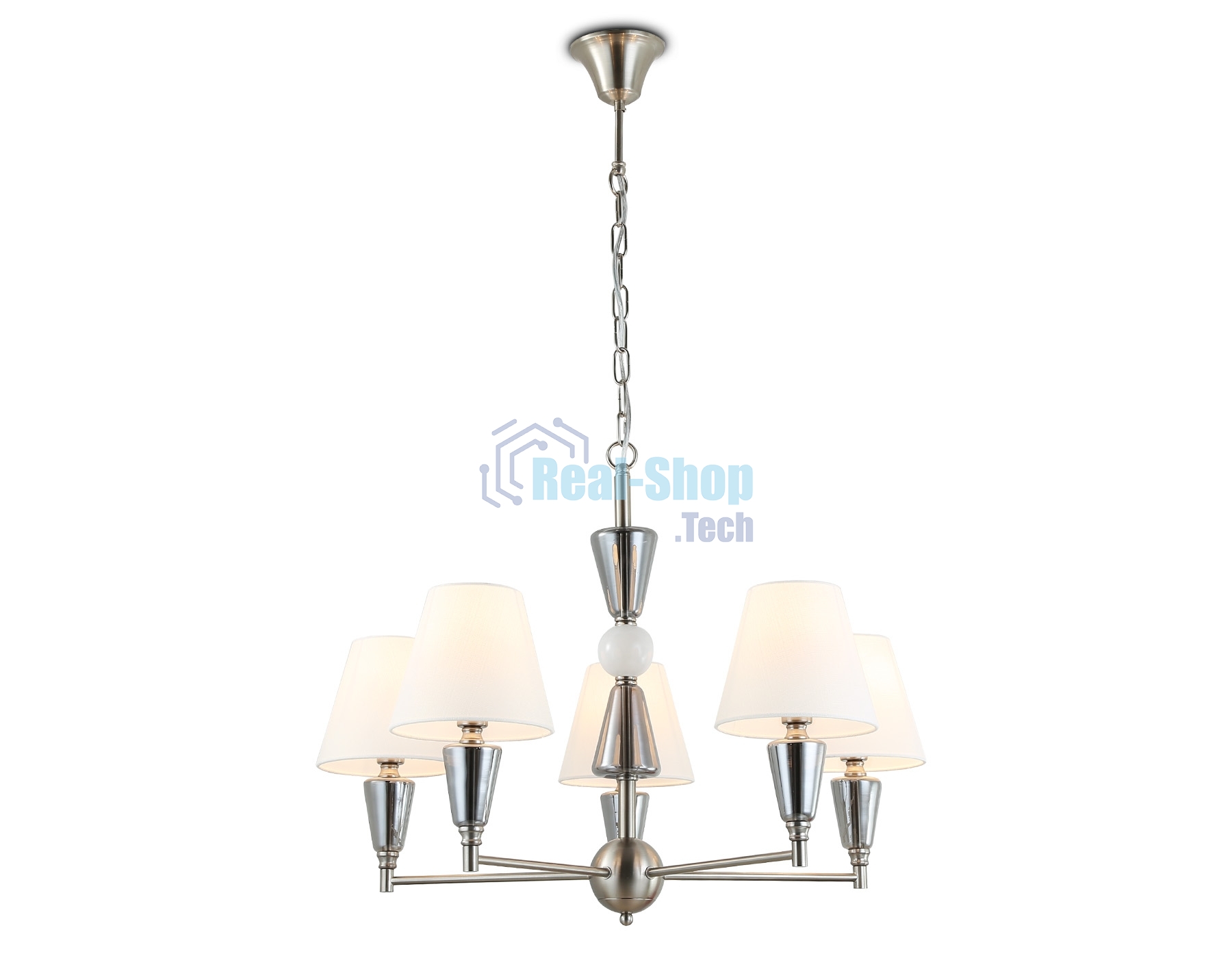 Люстра Ambrella light LH75253/5 SN/FR сатин никель/белый матовый E14*5 max 40W D700*510