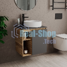 Тумба Bau Dream Blackwood 60 правая, графит, раковина BAU Dream круглая D41, смеситель для раковины высокий Hotel Black, черный