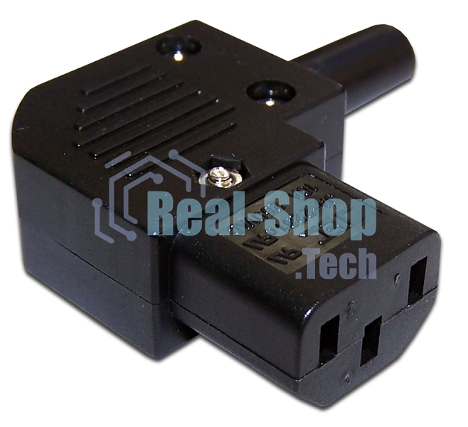 Вилка IEC 60320 C13, 10A, 250V, угловая, разборная, черная