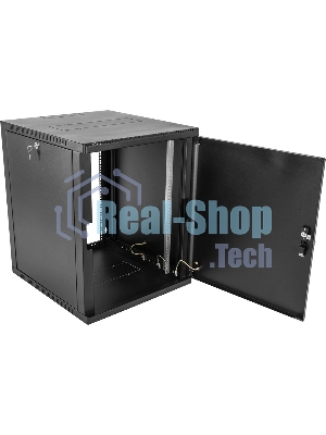 Шкаф коммутационный ЦМО (ШРН-9.350.1-9005) настенный 9U 600x350 мм пер. дв. стал. лист 200 кг черный 300 мм
