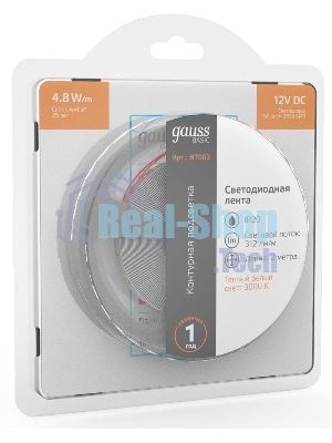 Лента светодиодная Basic Gauss 12V 4,8W/m 312lm/m 3000K IP20 LED 2m 1/120