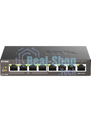 Коммутатор неуправляемый D-Link DGS-1008P/F3A с 8 портами 10/100/1000Base-T (4 порта PoE 802.3af/at, PoE-бюджет 60 Вт)