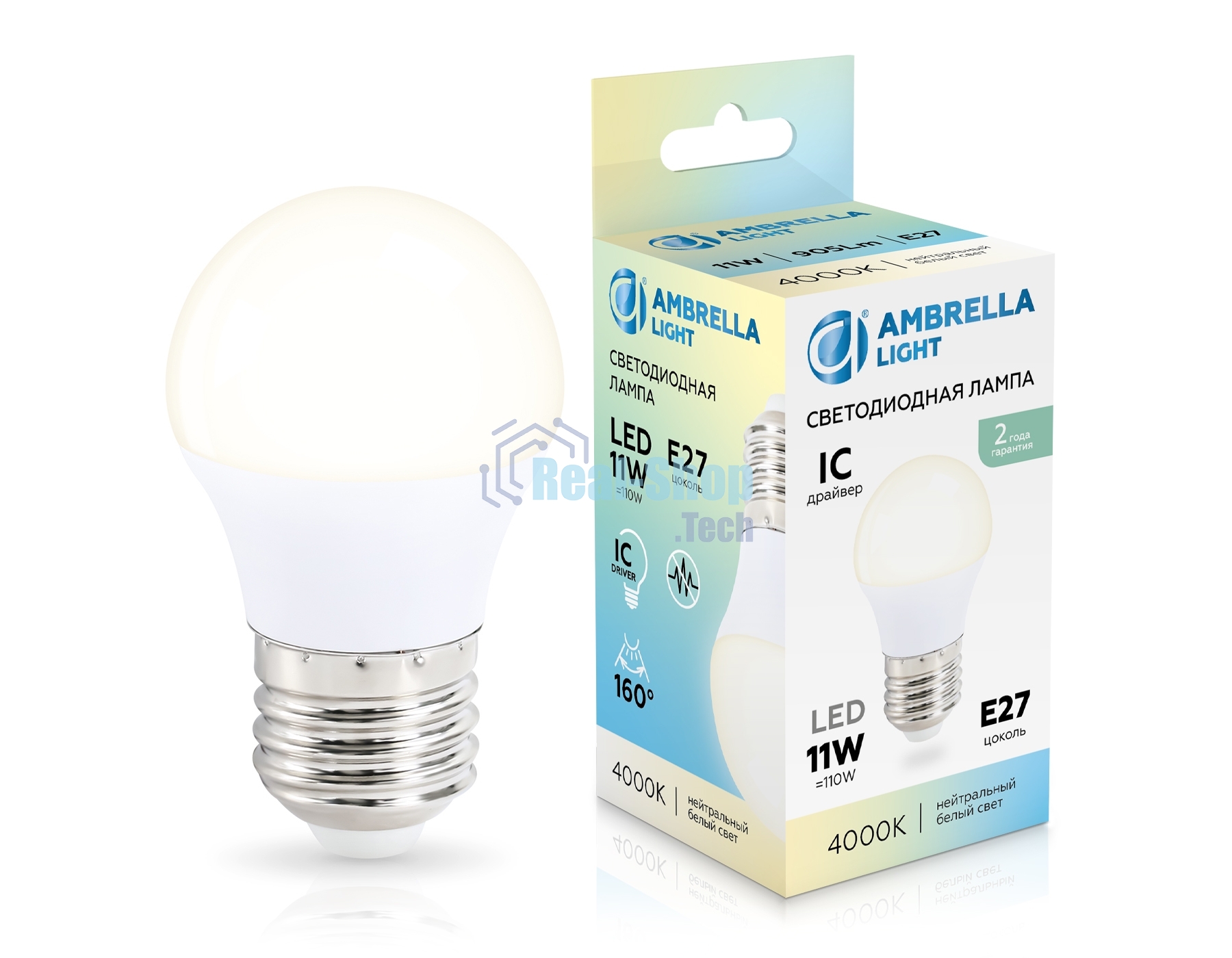 Лампа светодиодная	451104 LED G45 11W IC E27 4000K 175-265V