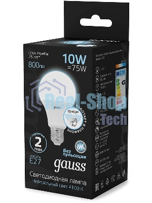 Лампа светодиодная Gauss 102502210-M 10Вт цок.: E27 груша 220B св. свеч. бел. нейт. A60 (упак.: 10 шт)