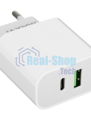 Сетевое зарядное устройство Maxvi CHL-601PD 18W, 3A, QC 3.0, PD 3.0, 1xUSB-C, белый