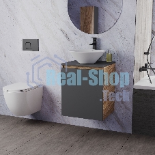 Тумба Bau Dream Blackwood 50 графит, раковина BAU Dream D43, смеситель для раковины высокий Hotel Black, черный