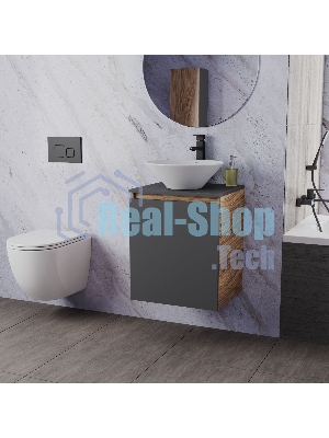Тумба Bau Dream Blackwood 50 графит, раковина BAU Dream D43, смеситель для раковины высокий Hotel Black, черный