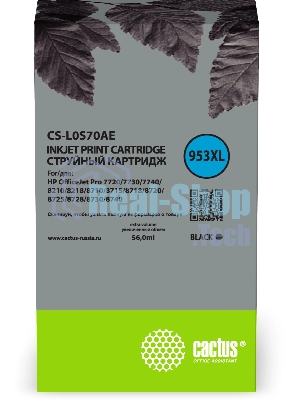Картридж струйный Cactus CS-L0S70AE №953XL черный (58 мл) для HP OJ Pro 7740/8210/8218/8710/8715