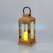 Фонарь декоративный со свечкой Neon-night, корпус из дерева, коричневый, 15х15х38cм, теплый белый
