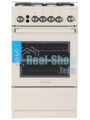 Плита газовая De Luxe 5040.40Г (КР) ЧР-013 бежевый, конфорок 4 газовых, духовка 46 л, 50 см x 85 см x 50 см