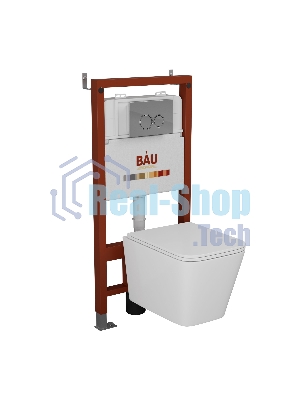 Комплект BAU 6 в 1: инсталляция BAU PRO для подвесного унитаза, унитаз подвесной безободковый вихревой со скрытым сливом Bau Stil Hurricane-5, сиденье быстросъемное микролифт, круглая хромированная клавиша Aquanika