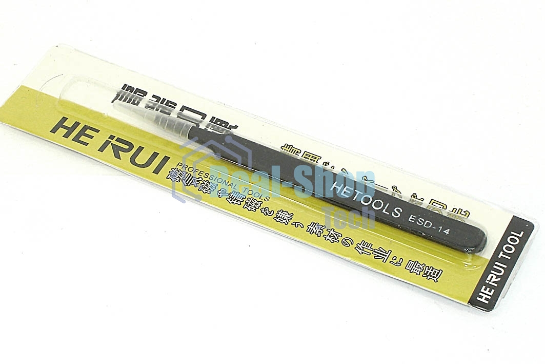 Пинцет HETOOLS ESD-14 прямой, черный 120 мм