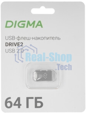 Флешка USB Digma DRIVE2 (DGFUM064A20SR), 64Gb, USB 2.0, R/W 20/10, серебристый
