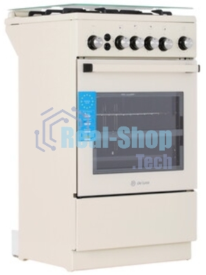 Плита газовая De Luxe 5040.40Г (КР) ЧР-013 бежевый, конфорок 4 газовых, духовка 46 л, 50 см x 85 см x 50 см