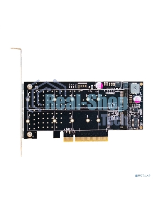 Переходник ExeGate EXE-597E2 (2 x M.2 M key -> PCI-E x8 v3.0, для установки двух SSD M.2 2230/2242/2260/2280/22110 M key NGFF в слот PCI-E, материнская плата должна быть c функции Bifurcation PCI-E)