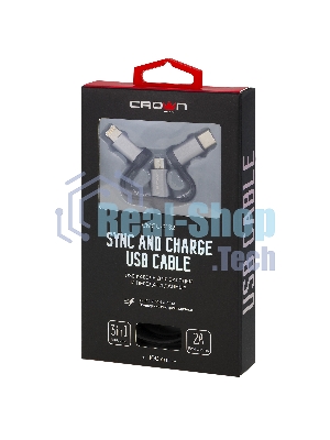 Кабель Crown USB - microUSB/USB Type-C/Lightning CMCU-3182 черный