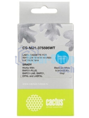 Картридж ленточный Cactus CS-M21-375595WT черный, 9.5мм, черный шрифт, белый фон, 6.4м для Brady BMP21-PLUS, BMP21-LAB