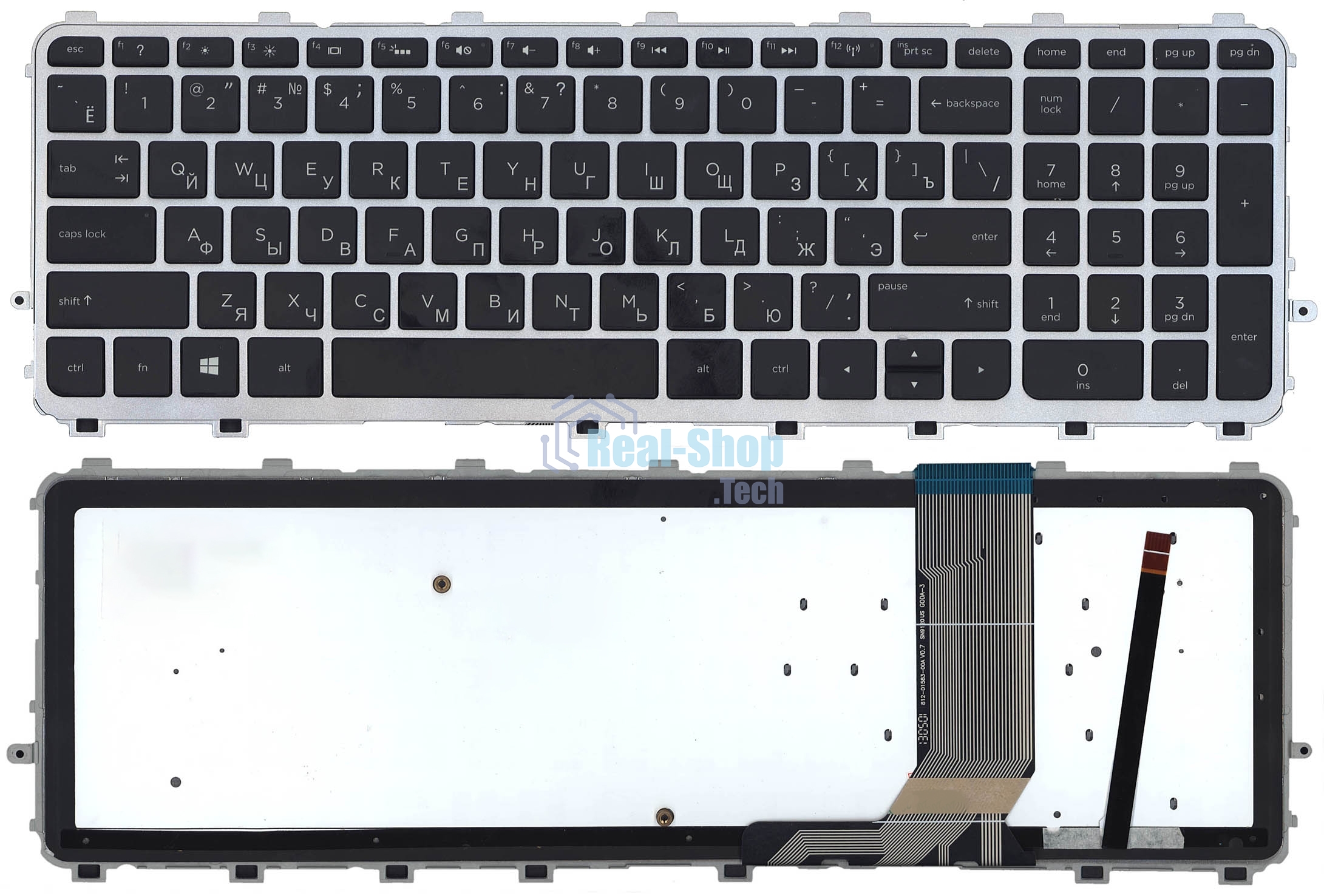 Клавиатура для ноутбука HP Envy 15-j000 черная с серебристой рамкой с подсветкой