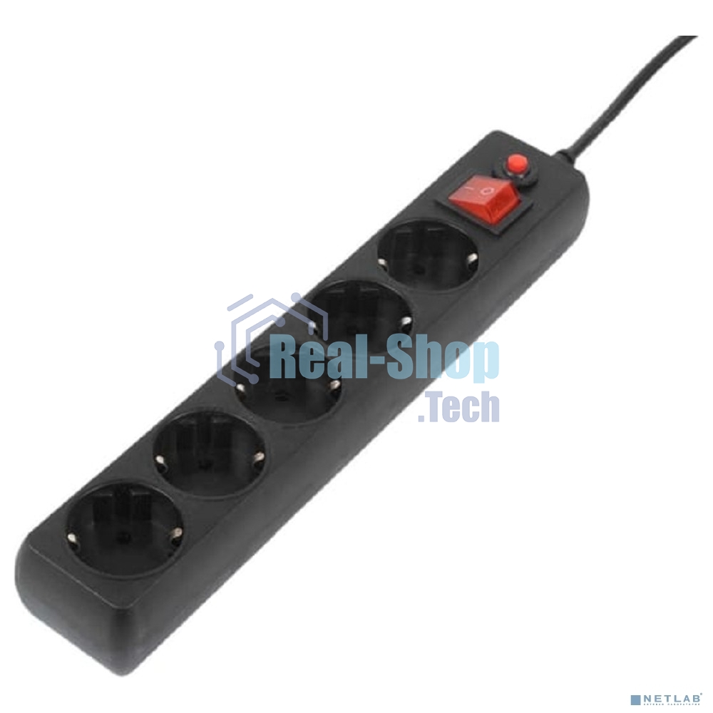 Сетевой фильтр Filum FL-SP3-5-3M-BL, 3 м., черный, 2200 Вт., 5 розеток, коробка 00-01057160