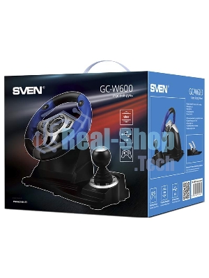 Руль черный SVEN GC-W600 (виброотдача, педали, джойстик, 12 кн., USB)