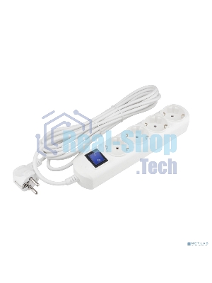 Удлинитель PC 3 м, 4 р с/з, с выкл.16А бел. PC-5B-3M