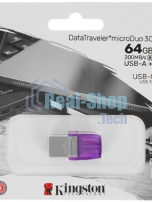 Флешка USB Kingston DataTraveler microDuo 3C (DTDUO3CG3/64Gb), 64Gb, USB 3.2 Gen 1/Type-C, R/W 200/15, фиолетовый