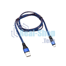 Кабель Rexant USB-microUSB 1 м, плоский провод, синяя джинсовая оплетка