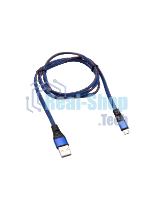 Кабель Rexant USB-microUSB 1 м, плоский провод, синяя джинсовая оплетка