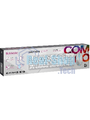 Комплект клавиатура+мышь Defender Motion C-977 проводной, USB, 1600 DPI, белый