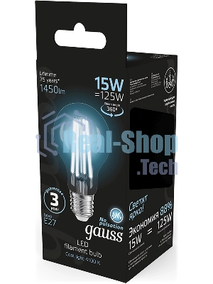 Лампа светодиодная Gauss Filament 102902215 15Вт цок.: E27 груша 220B св. свеч. бел. нейт. (упак.: 10 шт)