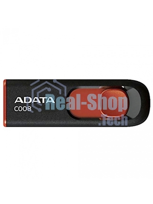 Флешка USB ADATA С008 (AC008-64G-RKD), 64Gb, USB 2.0, R/W 15/5, черный/красный