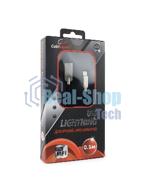 Кабель USB Cablexpert для Apple CC-P-APUSB02Bk-0.5M, MFI, AM/Lightning, серия Platinum, длина 0.5м, черный, блистер