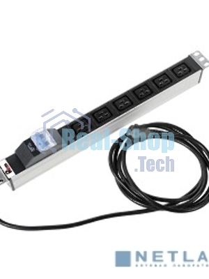Блок силовых розеток Rem Rem-16, IEC 60320 С19 х 6, вход Schuko, шнур 3 м, 45х484х45 мм (ВхШхГ), 16А, автомат
