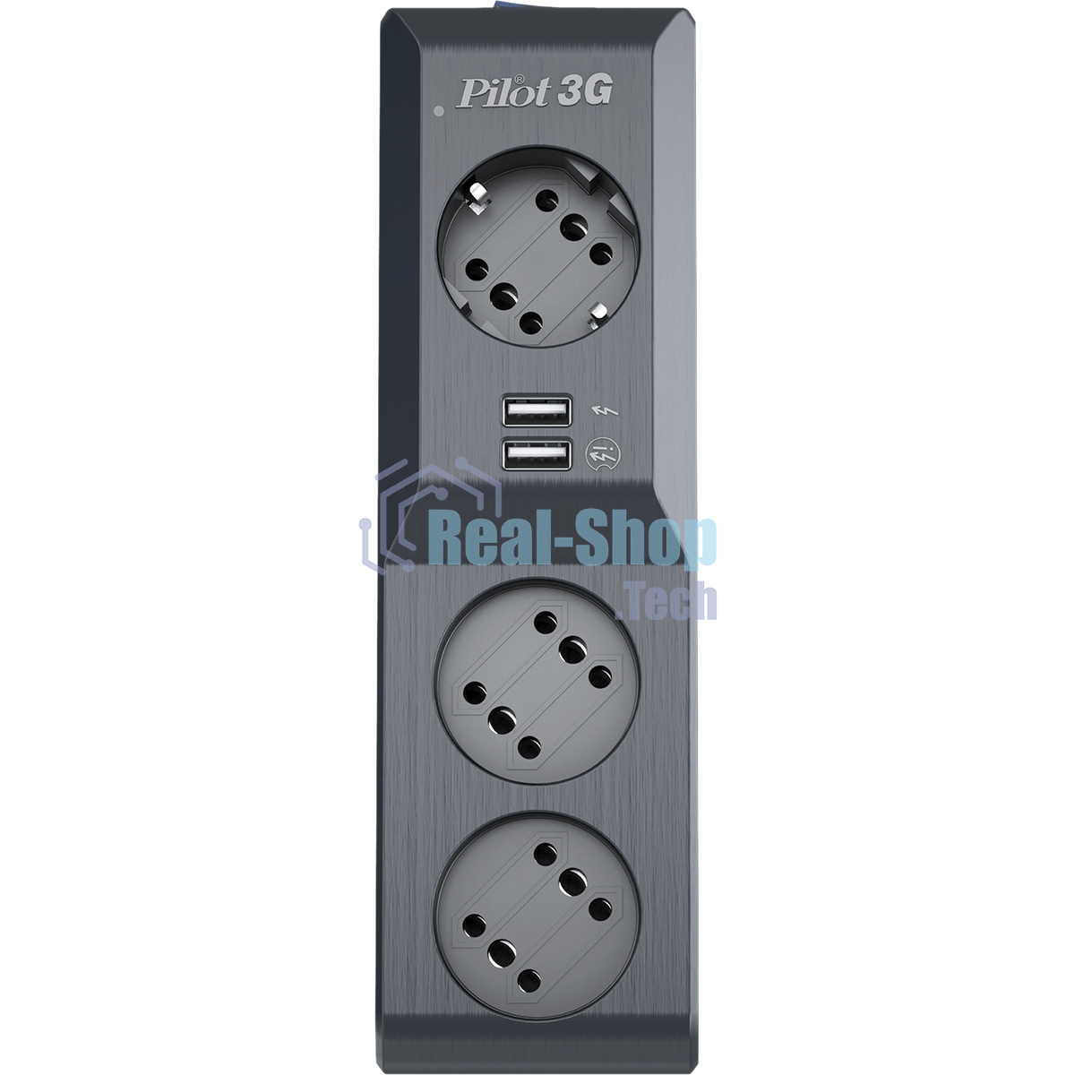 Сетевой фильтр Surge protector Pilot 3G 3xGP euro outlets, 10А/2.2 кВа, 2xUSB, 1.8m, черный