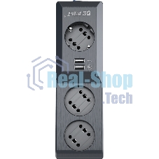 Сетевой фильтр Surge protector Pilot 3G 3xGP euro outlets, 10А/2.2 кВа, 2xUSB, 1.8m, черный