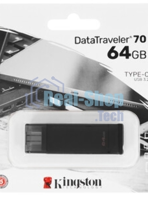 Флешка USB Kingston DataTraveler DT70 (DT70/64Gb), 64Gb, USB Type-C 3.2, R/W 70/45, черный