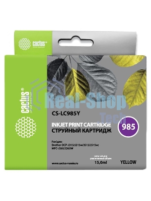 Картридж струйный Cactus CS-LC985Y желтый (15 мл) для Brother DCPJ315W/DCPJ515W/MFCJ265W