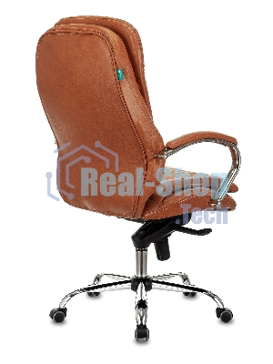 Кресло руководителя Бюрократ T-9950 Leather Ontano рыжий, кожа, крестовина хром