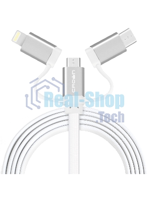 Кабель Crown USB - microUSB/USB Type-C/Lightning CMCU-3182 белый