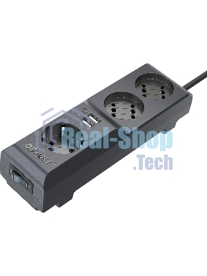 Сетевой фильтр Surge protector Pilot 3G 3xGP euro outlets, 10А/2.2 кВа, 2xUSB, 3m, черный