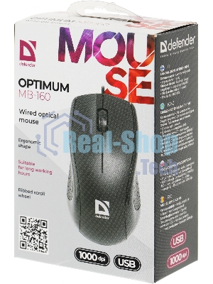 Мышь проводная Defender Optimum MB-160 черный, 1000 dpi, USB, кнопки - 3