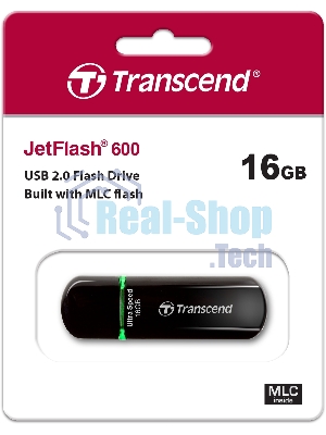 Флешка USB Transcend Jetflash 600 (TS16GJF600), 16Gb, USB 2.0, R/W 30/15, черный/зеленый