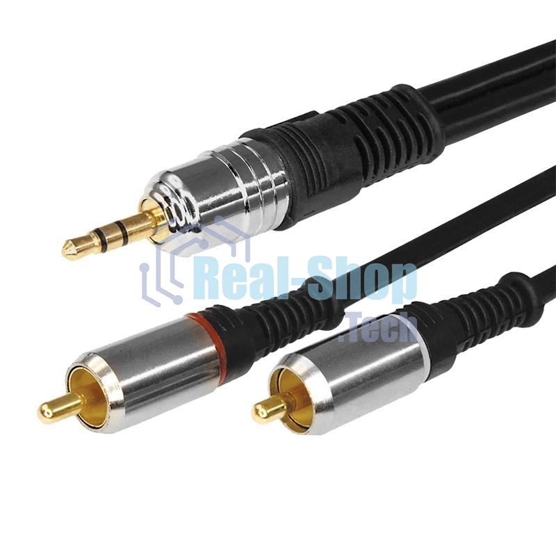 Шнур Rexant Стерео 3,5 мм - 2 RCA 5 м (GOLD-металл)
