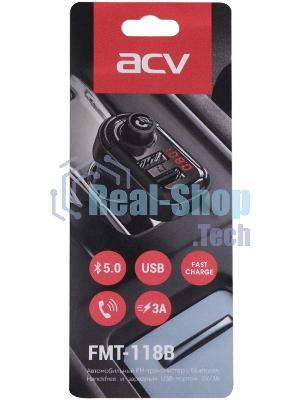 Автомобильный FM-модулятор ACV FMT-118B черный MicroSD BT USB (37399)