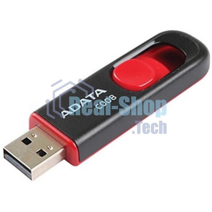 Флешка USB ADATA С008 (AC008-64G-RKD), 64Gb, USB 2.0, R/W 15/5, черный/красный