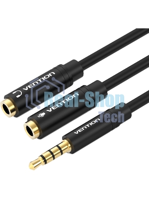 Переходник-разветвитель Vention гибкий Jack 3.5 мм M 4 pin/Jack 3.5 мм F x 2 - 0.3 м BBCBY