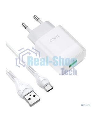 Зарядное устройство Hoco 18Вт, 3А, QC3.0, 1xUSB + кабель USB/Type-C, CS12A, белый, блистер