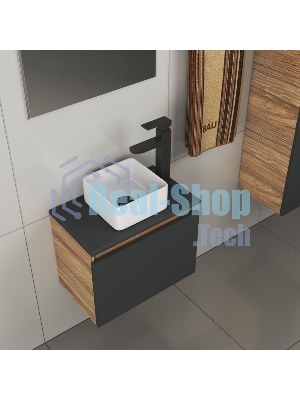 Комплект для ванной, 4 предмета (тумба Bau 50, графит + раковина BAU Hotel mini 24х24 + смеситель Hotel Black, выпуск клик-клак, черный)