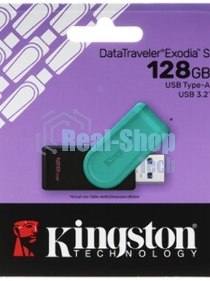 Флешка USB Kingston DataTraveler Exodia S (DTXS/128Gb), 128Gb, USB 3.2 Gen 1, R/W 150/60, бирюзовый/черный